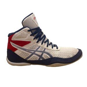 Asics Youth White/Blue & Red Mesh Matflex Lace-Up Wrestling Shoes Size 6